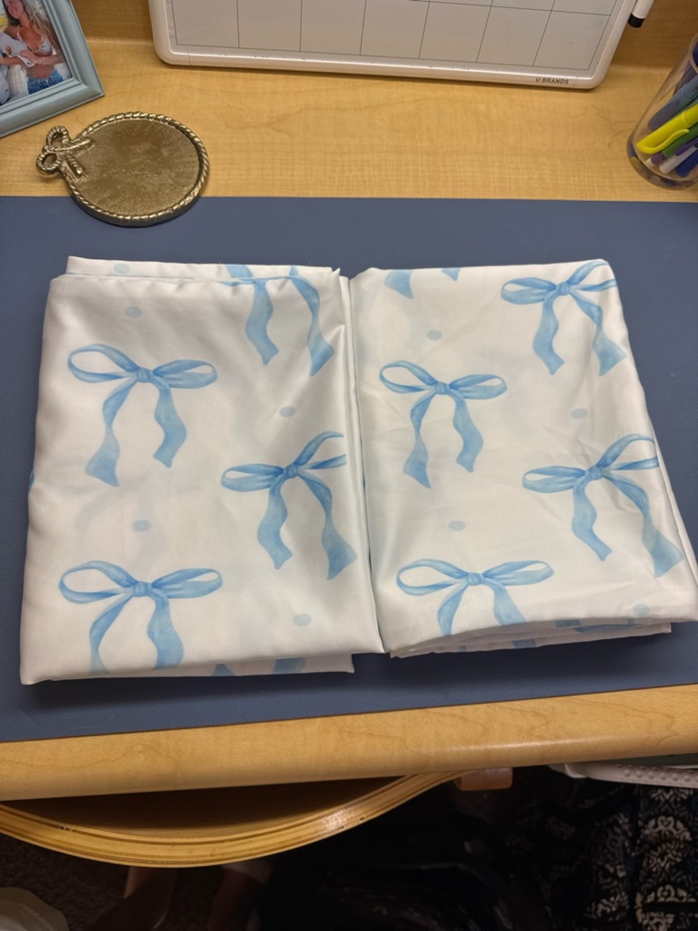 Light Blue Bow satin standard pillowcases